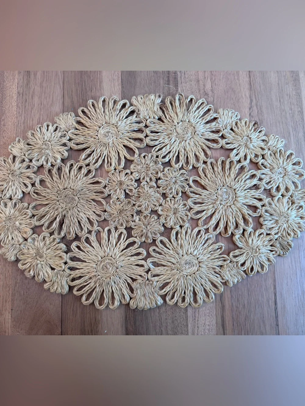 Vintage Set 6 Handwoven Straw Floral Placemats Natural Boho Cottage Coastal Farm